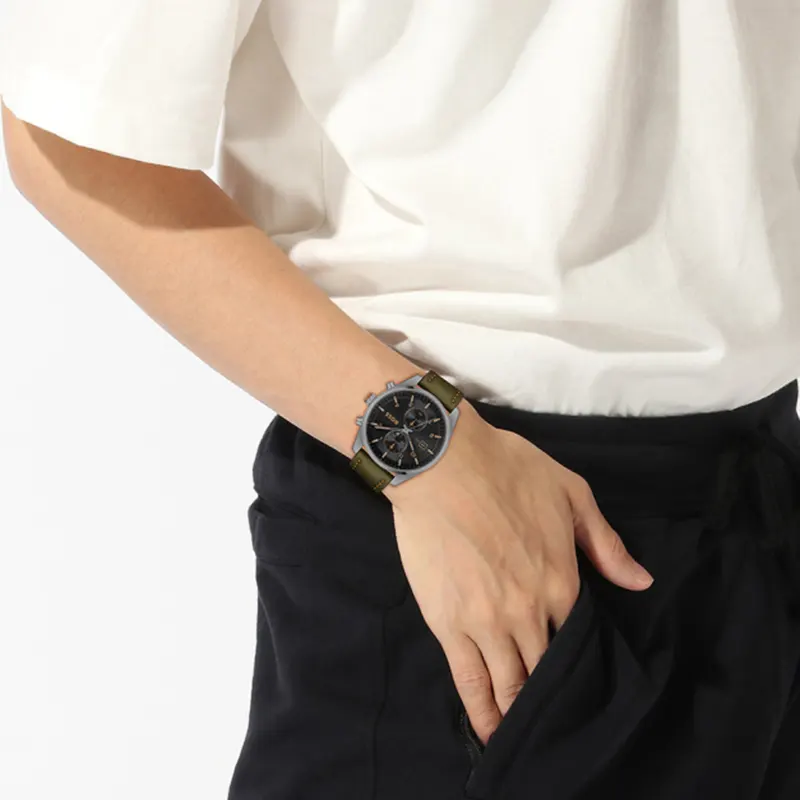 Hugo Boss Skytraveller Black Dial Leather Men's Watch- 1514148